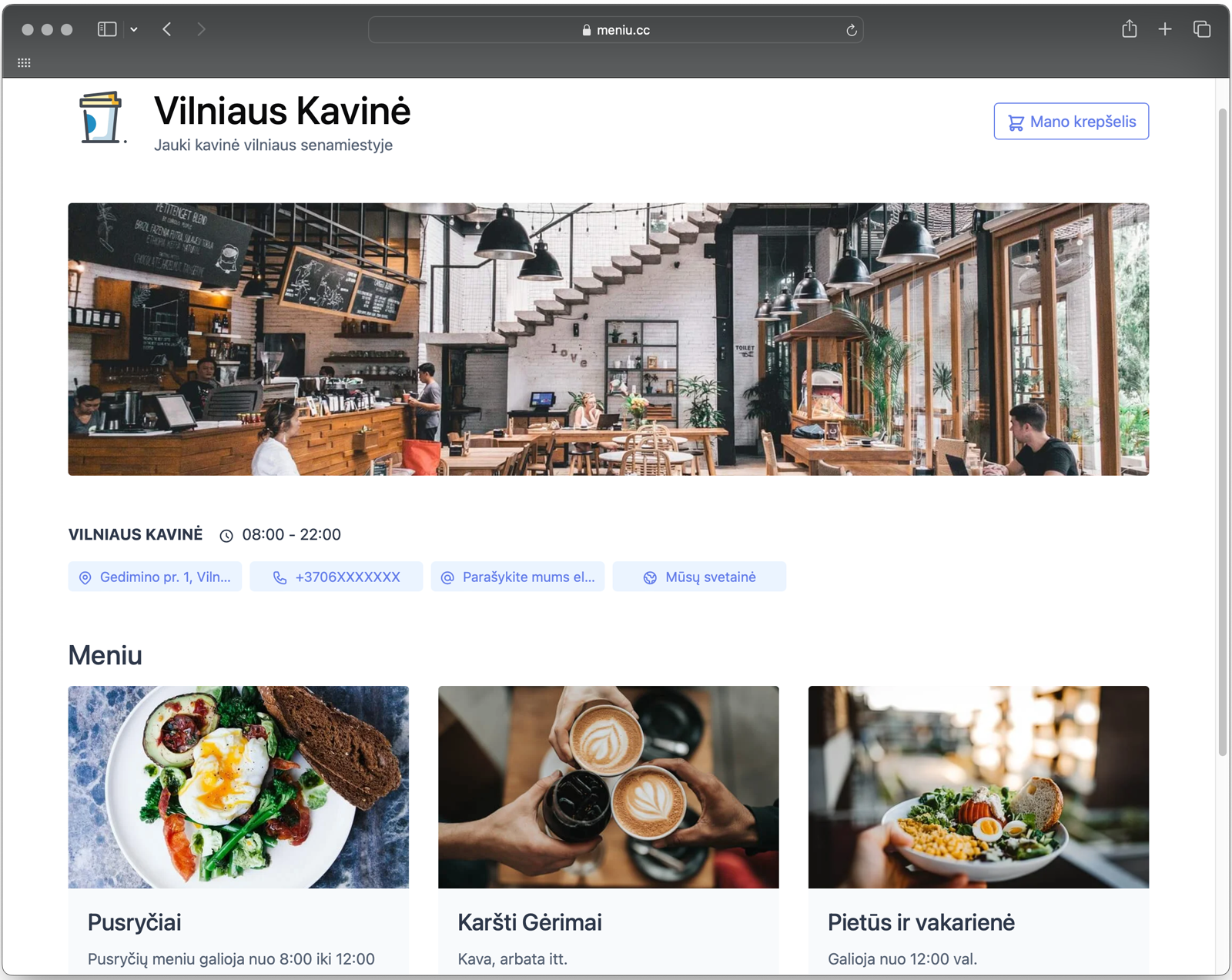 Pavyzdinis parduotuvės puslapio ekrano vaizdas kompiuterio versijoje
